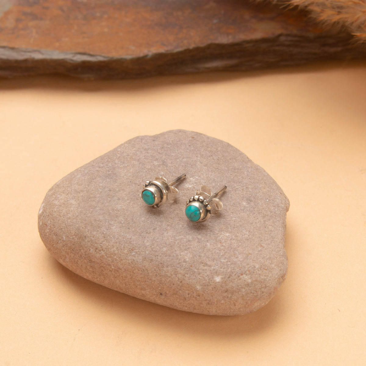 925 Sterling Silver Turquoise Eartop for Women | Natural Gemstone Stud Earrings | Handmade Jewelry