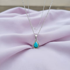 Fusionari 925 Sterling Silver Turquoise Pendant Necklace for Women with 18" Chain | Handmade Blue Gemstone Jewelry | Size 2.5x1.4 cm