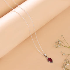Fusionari 925 Sterling Silver Ruby Pendant Necklace for Women with 18" Chain | Handmade Minimalist Jewelry | Elegant Sparkling Design | Size 2.1x1 cm |