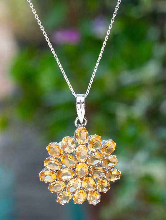 925 Sterling Silver Citrine Pendant Handmade Gemstone Necklace for Women Elegant Jewelry Gift