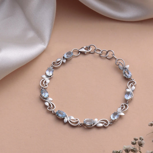 925 Sterling Silver Blue Topaz Bracelet for Women Handmade Gemstone Bracelet