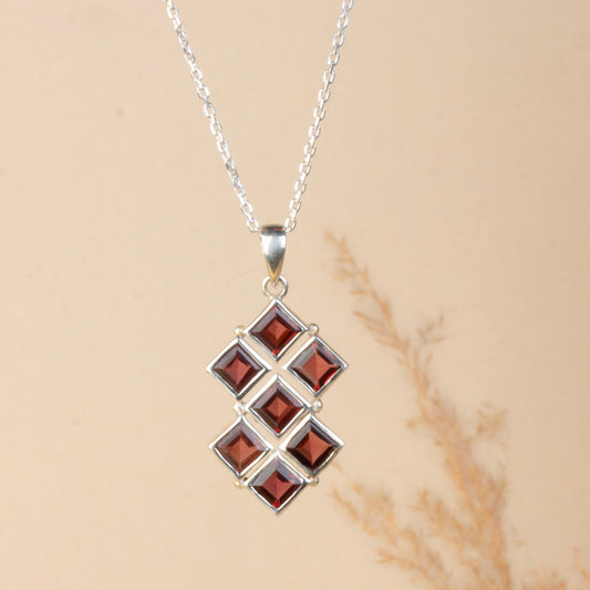 925 Sterling Silver Garnet Pendant with 18 Inch Chain |  Gemstone Pendant Necklace | Handmade Silver Jewelry Gift