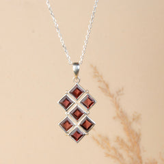 925 Sterling Silver Garnet Pendant with 18 Inch Chain |  Gemstone Pendant Necklace | Handmade Silver Jewelry Gift