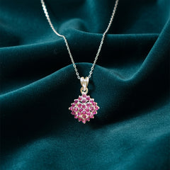 Fusionari 925 Sterling Silver Ruby Pendant Necklace for Women with 18" Chain | Elegant Handmade Pink Gemstone Jewelry | Size 2.1x1.4 cm