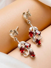 925 Sterling Silver Garnet Earrings for Women Handmade Gemstone Jewelry Elegant Party Wear Gift