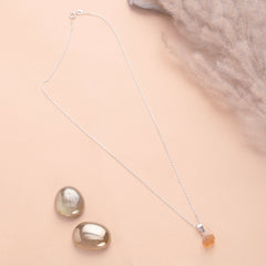 925 Sterling Silver Uncut Citrine Pendant with 18" Chain for Women | Natural Raw Gemstone Handmade Jewelry