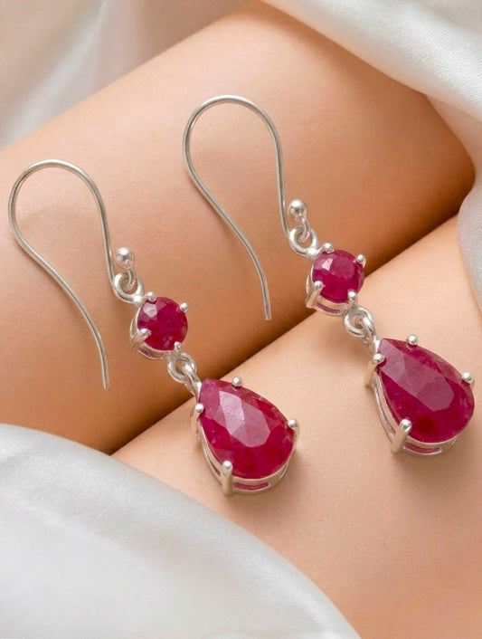 925 Sterling Silver Ruby Earrings for Women Handmade Gemstone Jewelry Elegant Party Wear Gift