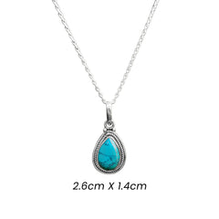 Fusionari 925 Sterling Silver Turquoise Pendant Necklace for Women with 18" Chain | Handmade Blue Gemstone Jewelry | Size 2.5x1.4 cm