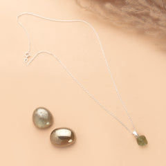 925 Sterling Silver Uncut Peridot Pendant with 18" Chain for Women | Natural Raw Gemstone Handmade Jewelry Gift