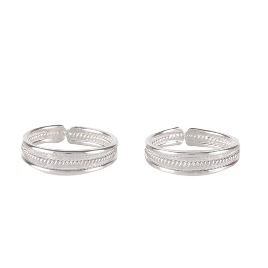 Fusionari 925 Sterling Silver Adjustable Toe Ring for Women | Handmade Minimalist Jewelry | White Silver Finish | Size 1.7 cm | One Pair