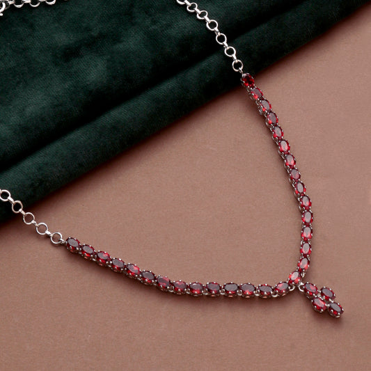 925 Sterling Silver Garnet Pendant Necklace with 18" Chain for Women | Designer Gemstone Jewelry | Party Wear Gift
