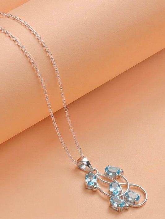925 Sterling Silver Blue Topaz Pendant  Handmade Gemstone Necklace for Women Elegant Jewelry Gift