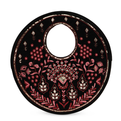 Traditional Black Suede Round Handbag with Floral Embroidery, Gota Patti & Sequin Work
