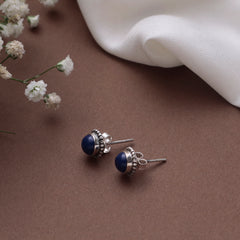 925 Sterling Silver Lapis Stud Earrings for Women | Deep Blue Handmade Eartops | Elegant Daily Jewelry
