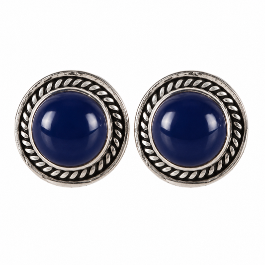 925 Sterling Silver Lapis Stud Earrings for Women | Deep Blue Handmade Push Back Eartops | Boho Daily Jewelry