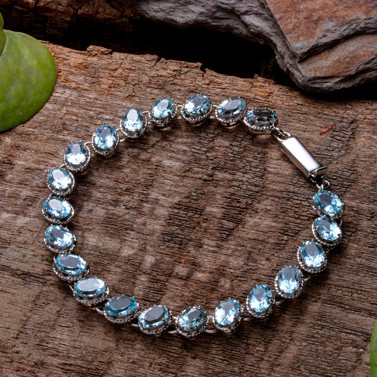 Fusionari 925 Sterling Silver Blue Topaz Bracelet for Women | Elegant Gemstone Bracelet for Daily & Party Wear