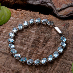 Fusionari 925 Sterling Silver Blue Topaz Bracelet for Women | Elegant Gemstone Bracelet for Daily & Party Wear