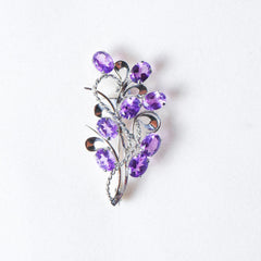 925 Sterling Silver Amethyst Brooch for Women | Gemstone Brooch | Handmade Silver Jewelry | Elegant Daily Wear Gift