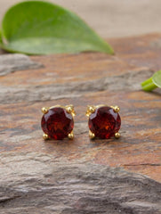 925 Sterling Silver Gold Plated  Garnet Stud Earrings for Women | Gemstone Stud Eartop | Handmade Silver Jewelry | Elegant Daily Wear Gift