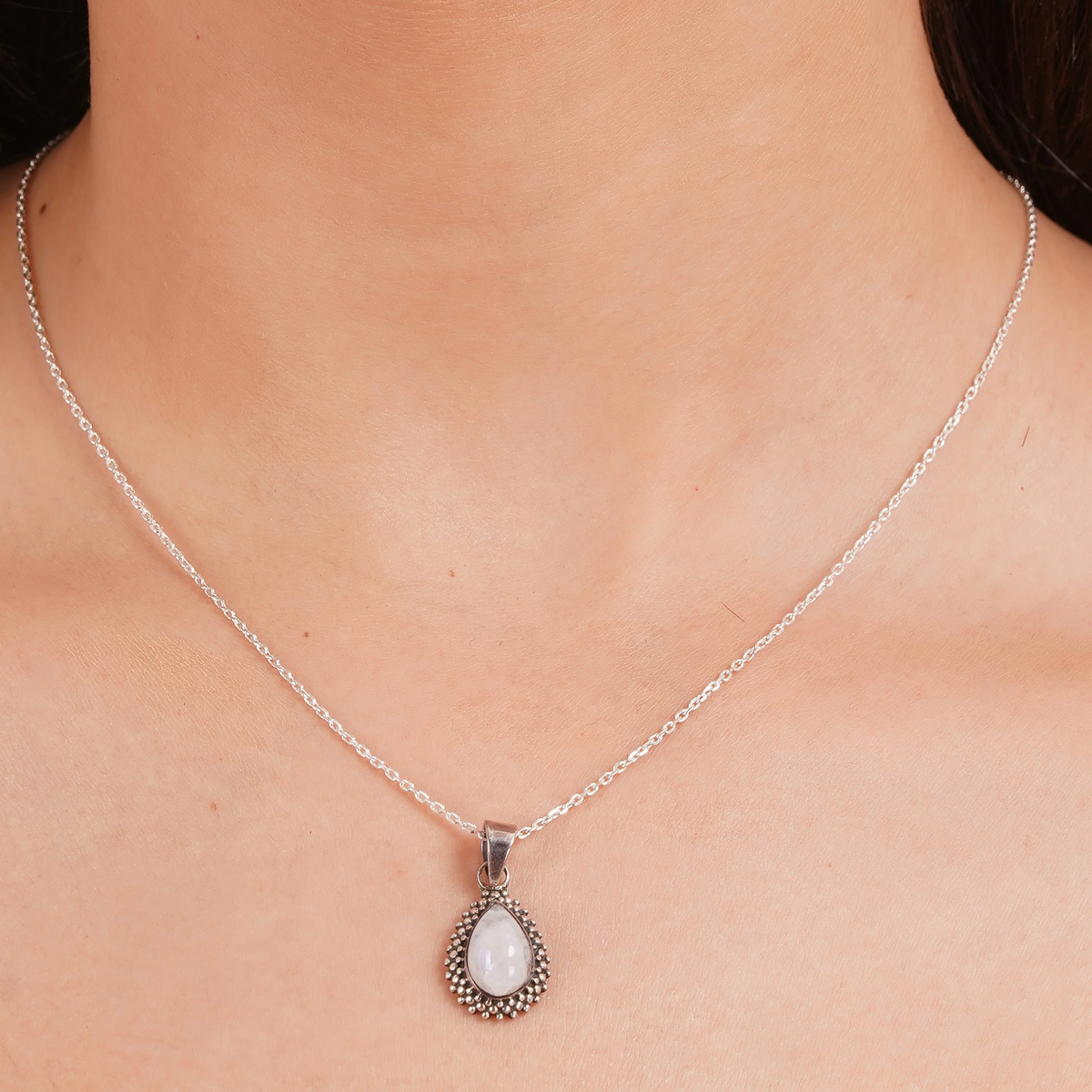 925 Sterling Silver Moonstone Gemstone Teardrop Pendant for Women