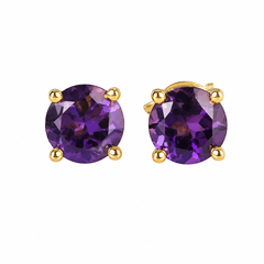 925 Sterling Silver Gold Plated  Amethyst Stud Earrings for Women | Gemstone Stud Eartop | Handmade Silver Jewelry | Elegant Daily Wear Gift