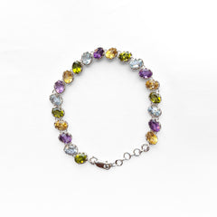 925 Silver Elegant Multistone Bracelet - Handcrafted Design with Vibrant Gemstones and Sterling Silver, Perfect for Stylish Everyday Wear