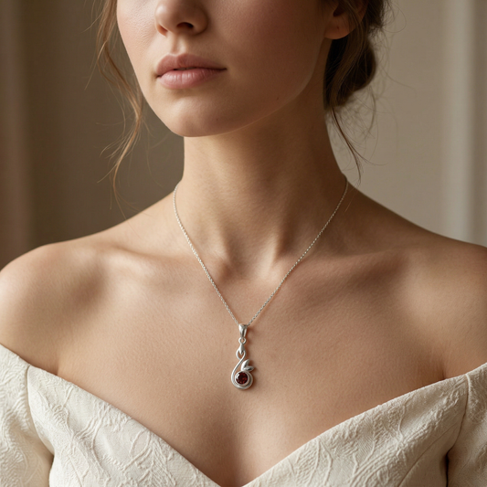 925 Sterling Silver Garnet Pendant with 18 Inch Chain |  Gemstone Pendant Necklace | Elegant Silver Jewelry Gift