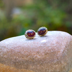 925 Sterling Silver Garnet Eartops for Women | High Polish Gemstone Stud Earrings | Elegant Handmade Jewelry