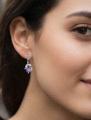 925 Sterling Silver Amethyst Earrings for Women Handmade Gemstone Jewelry Elegant Party Wear Gift