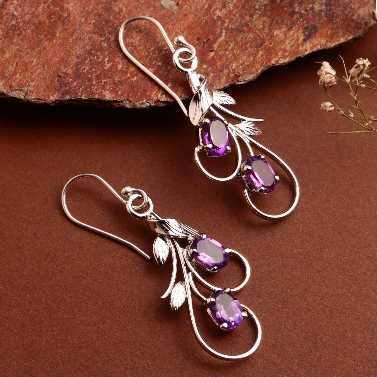925 Sterling Silver Amethyst  Earrings for Women |Authentic Silver Jewelry | Handcrafted Elegant Gift