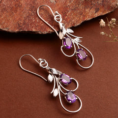 925 Sterling Silver Amethyst  Earrings for Women |Authentic Silver Jewelry | Handcrafted Elegant Gift