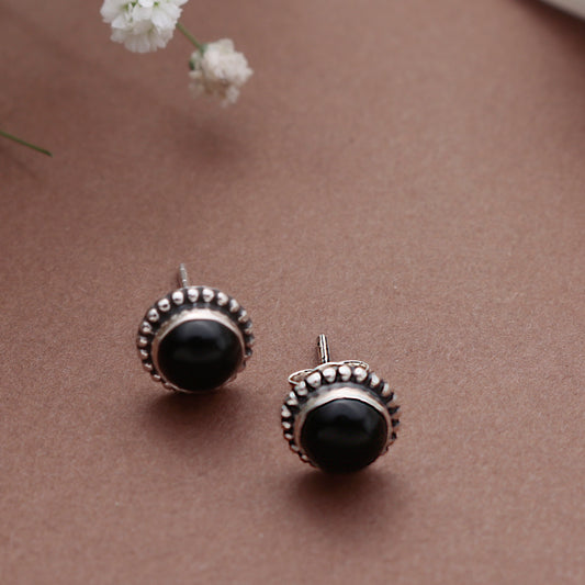 925 Sterling Silver Black Onyx Stud Earrings for Women | Bold Black Handmade Eartops | Minimalist Daily Jewelry