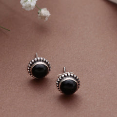 925 Sterling Silver Black Onyx Stud Earrings for Women | Bold Black Handmade Eartops | Minimalist Daily Jewelry