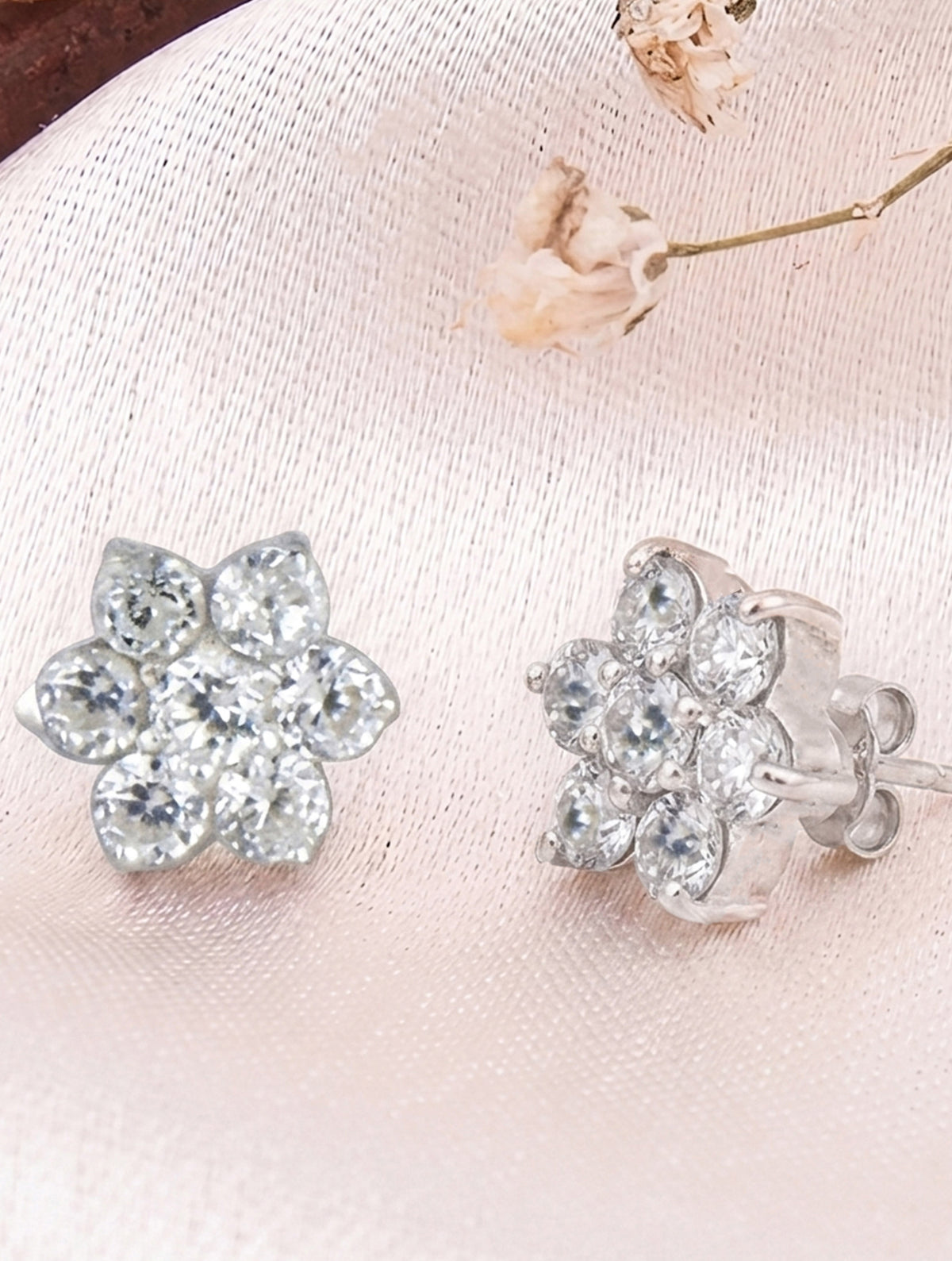 925 Sterling Silver AD Zircon Stud Earrings for Women | Gemstone Stud Eartop | Handmade Silver Jewelry | Elegant Daily Wear Gift