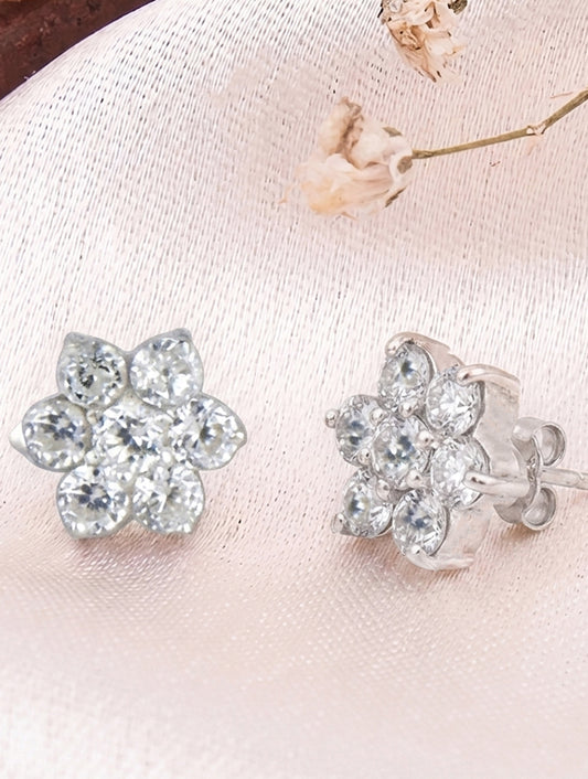 925 Sterling Silver AD Zircon Stud Earrings for Women | Gemstone Stud Eartop | Handmade Silver Jewelry | Elegant Daily Wear Gift