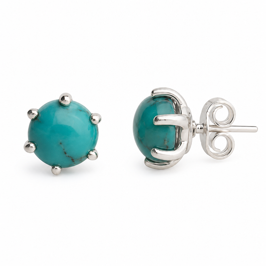 925 Silver Turquoise Gemstone Sterling Silver Eartops  Elegant Design