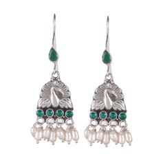Fusionari 925 Sterling Silver Earrings with Emerald Stone | Handmade Minimalist Jewelry | Elegant Timeless Design | Size 6x2.5 cm | One Pair