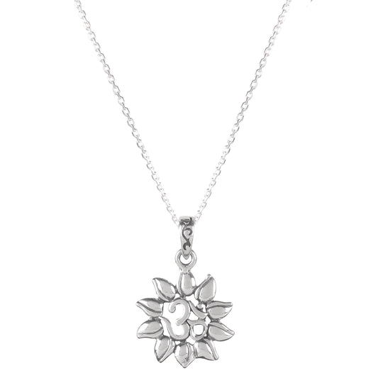 Fusionari 925 Sterling Silver OM Pendant Necklace for Women with 18" Chain | Handmade Minimalist Jewelry | Elegant Sparkling Design | Size 3x2 cm |