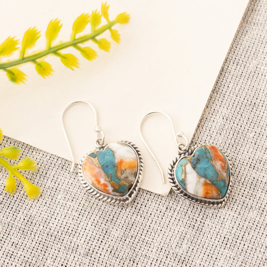 Fusionari 925 Sterling Silver Turquoise Stone Earrings for Women | Handmade Natural Gemstone Jewelry | Healing Crystal Design | Size 3.2x1.7 cm | 1 Pair