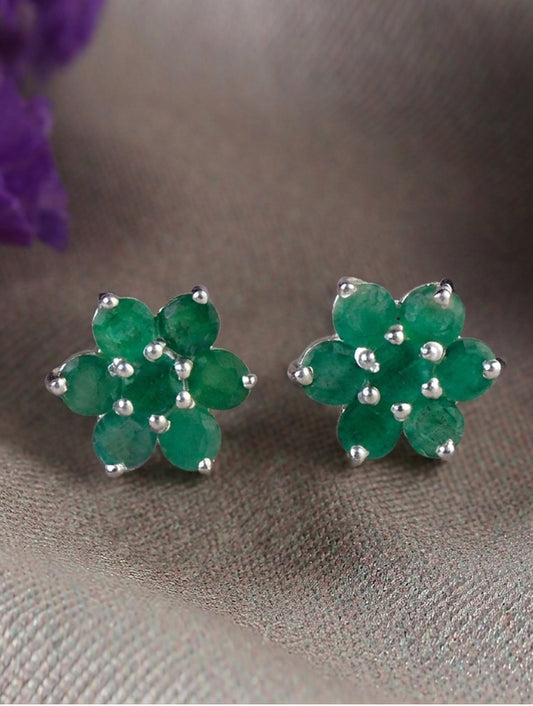 925 Sterling Silver Emerald Stud Earrings for Women | Gemstone Stud Eartop | Handmade Silver Jewelry | Elegant Daily Wear Gift