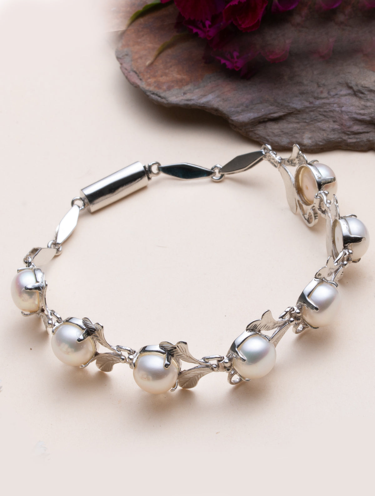 925 Sterling Silver Pearl Bracelet for Women Handmade Gemstone Bracelet Elegant Jewelry Gift for Her