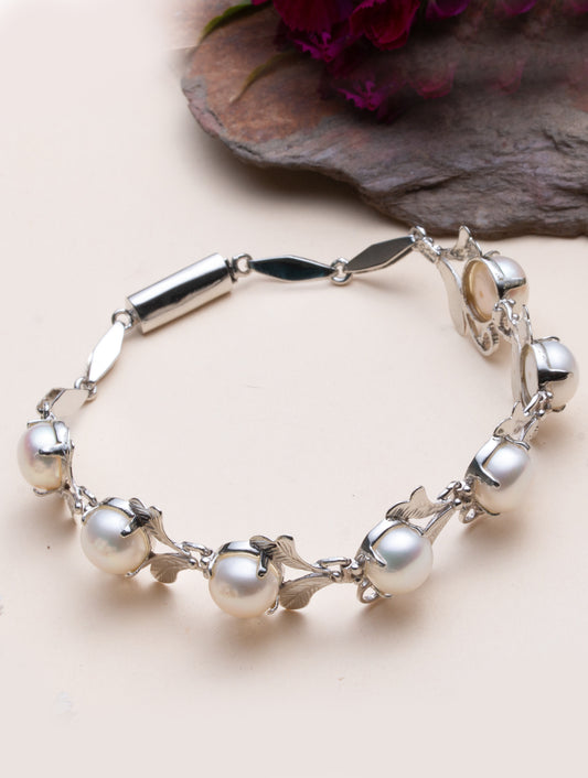 925 Sterling Silver Pearl Bracelet for Women Handmade Gemstone Bracelet Elegant Jewelry Gift for Her