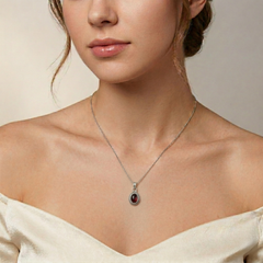 925 Sterling Silver Garnet Pendant with 18 Inch Chain |  Gemstone Pendant Necklace | Handmade Daily Wear Jewelry