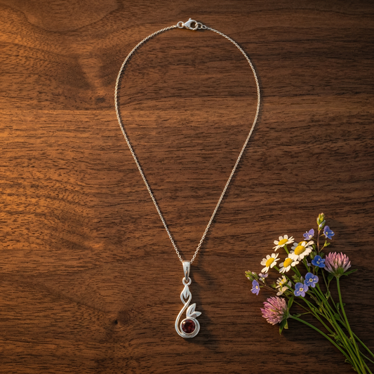 925 Sterling Silver Garnet Pendant with 18 Inch Chain |  Gemstone Pendant Necklace | Elegant Silver Jewelry Gift