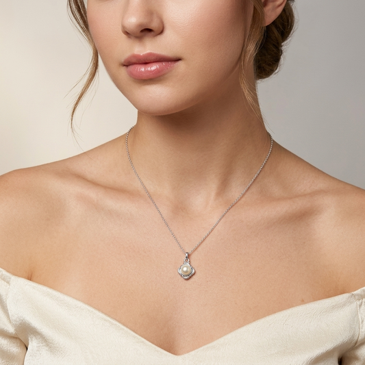 925 Sterling Silver Pearl Pendant with 18 Inch Chain |  Pearl Pendant Necklace | Elegant Silver Jewelry Gift