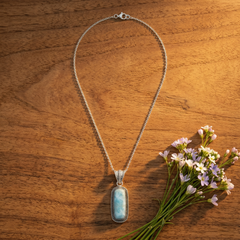 925 Sterling Silver Larimar Pendant with 18 Inch Chain |  Larimar Pendant Necklace | Elegant Handmade Jewelry Gift