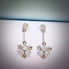 Fusionari 925 Sterling Silver Moonstone Earrings for Women | Handmade White Gemstone Jewelry | Elegant Design | Size 4x1.7 cm