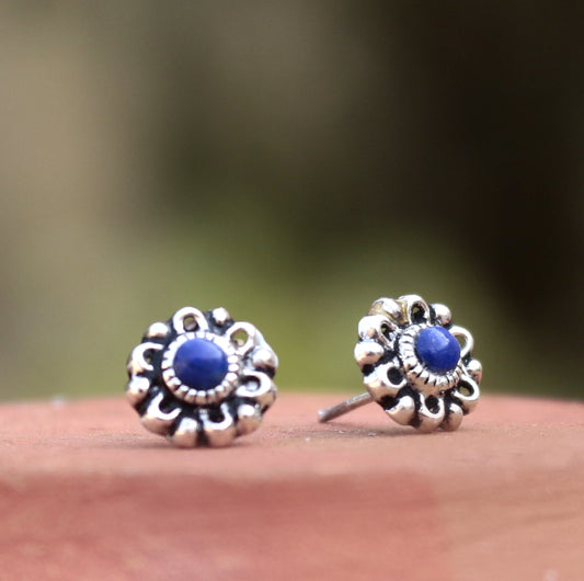 925 Sterling Silver Lapis Lazuli Eartops for Women | Authentic Silver Jewelry | Handcrafted Elegant Gift