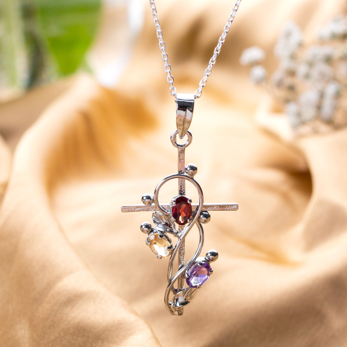 Fusionari 925 Sterling Silver Multistone Pendant for Women | Colorful Gemstone Pendant | Without Chain