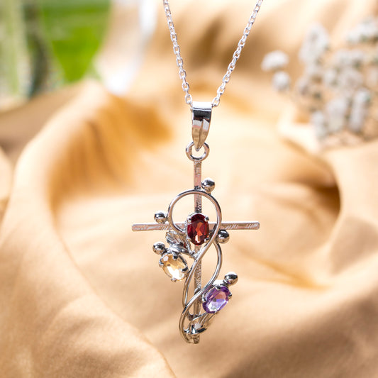 Fusionari 925 Sterling Silver Multistone Pendant for Women | Colorful Gemstone Pendant | Without Chain